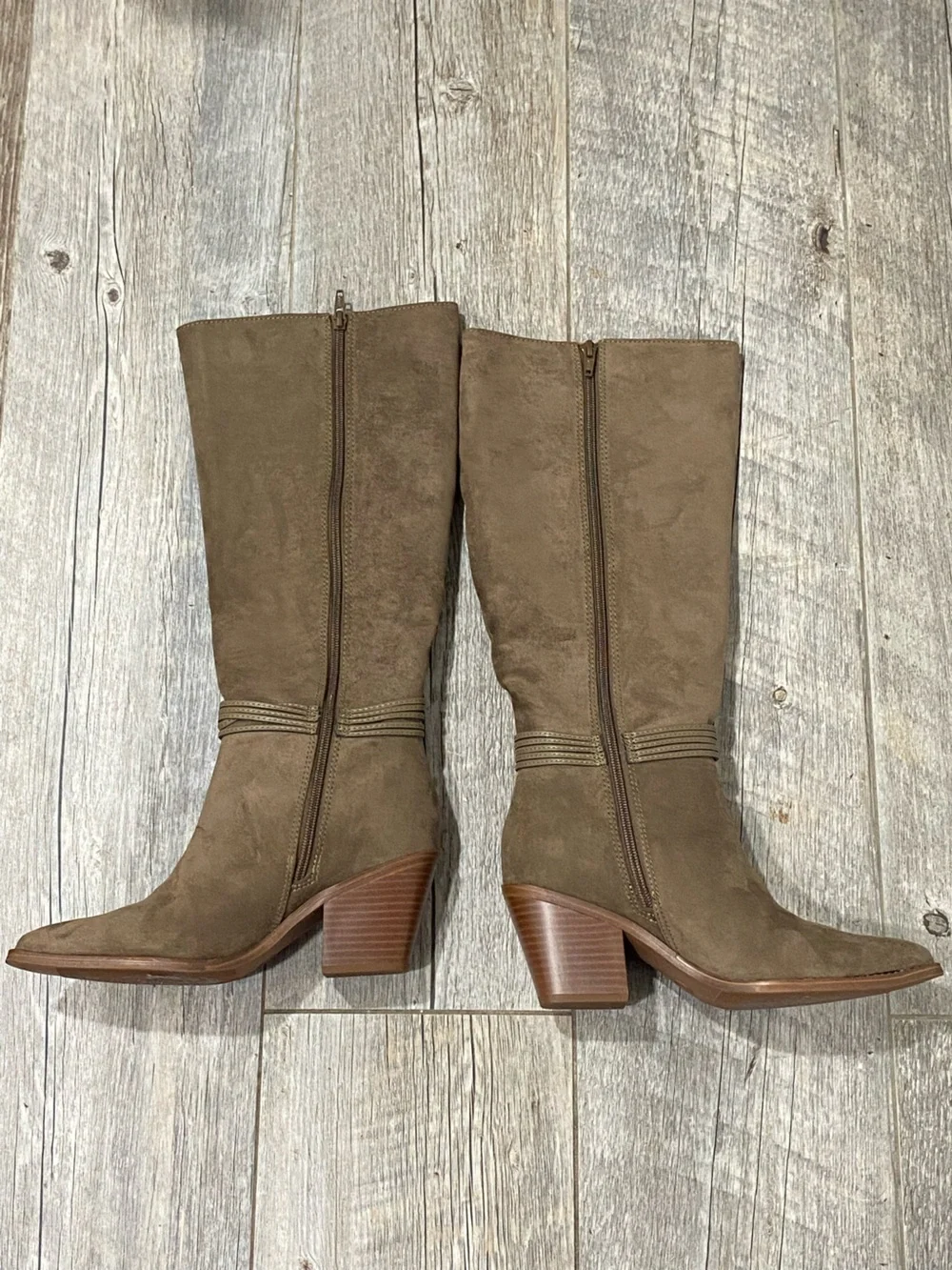 Brown Suede Women's Tall Boot with Gold Accent Size 8